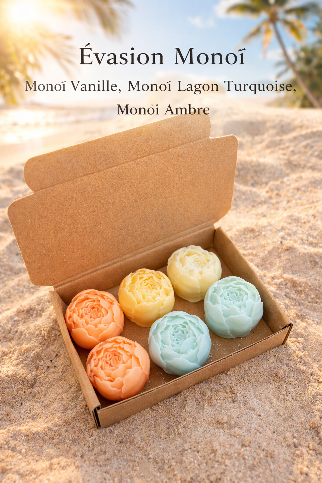 🌴 Coffret de 6 fondants parfumés – Évasion Monoï (120g)
